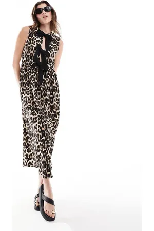 ASOS Sleeveless tie front maxi dress in leopard print