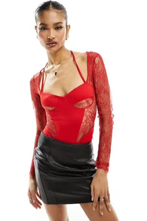 ASOS Lace insert corset bodysuit with shrug detail in