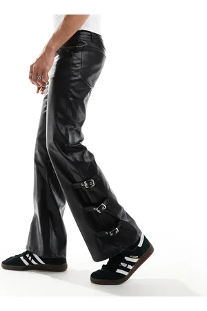 ASOS Flare leather look trouser in with buckle hem detail