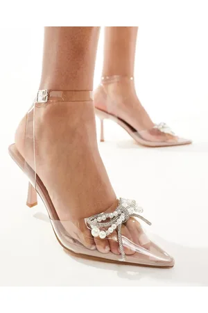 Truffle Collection Bridal clear embelished detail court shoes in beige