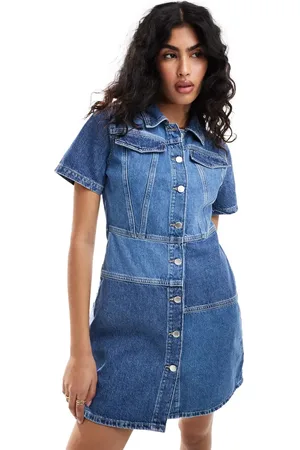 ONLY Short sleeve patchwork denim mini dress in