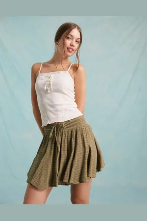 Miss Selfridge Tie front godet mini skort in check