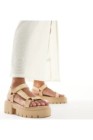 Public Desire Hazard chunky sandal with raffia in natural