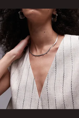 Topshop Pia waterproof stainless steel snake chain necklace with beading in tone