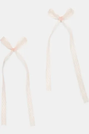 DesignB London Pack of 2 broderie hair bow ribbons in