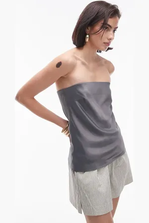 Topshop Satin longline bandeau in charcoal