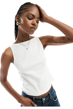 COLLUSION Slash neck ribbed vest in ecru