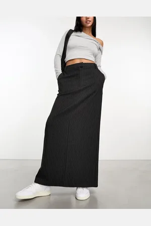 ASOS Column maxi skirt with split in charcoal stripe