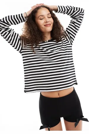 Monki Long sleeve top in black and white stripe