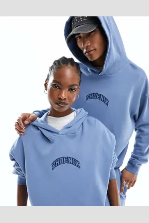 ASOS Unisex co-ord oversized hoodie with raw hem in washed denim