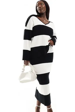 4th & Reckless Exclusive v neck oversized jumper co-ord in black and white stripe