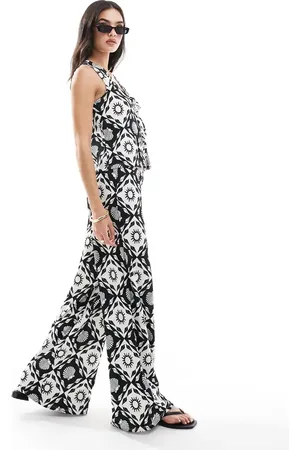 ONLY Tile print wide leg trousers co-ord in black and