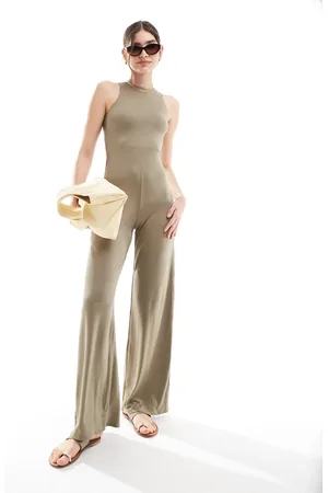 ASOS Soft touch racer neck jumpsuit with wide leg in