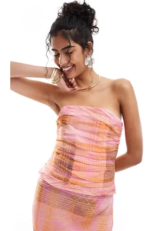 MANGO Check bandeau co-ord top in and orange