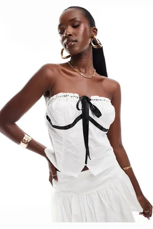 In The Style Broderie bandeau contrast ribbon top in