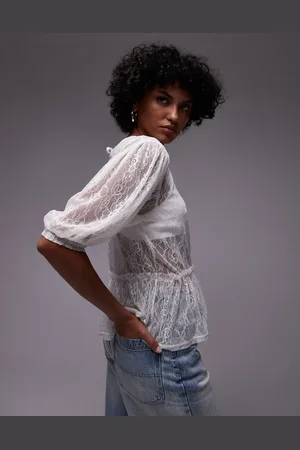 Topshop Lace peplum top in ivory