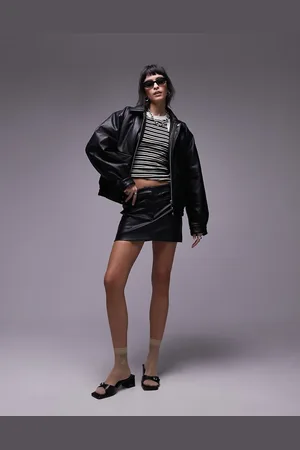 Topshop Faux leather bomber jacket in