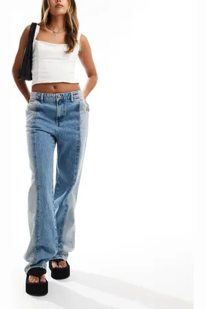 MANGO Mixed denim straight leg jeans in