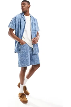 Liquor N Poker Co-ord floral jacquard oversized shorts in blue