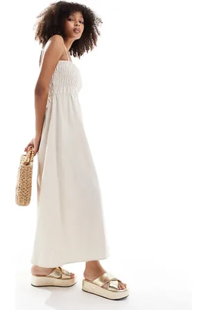 Rhythm Classic shirred midi dress in oat