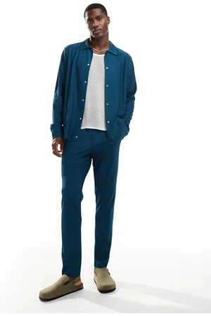 Only & Sons Plisse tapered fit pull on trouser co-ord in dark teal