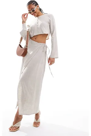 Pretty Lavish Foldover maxi skirt co-ord in stone