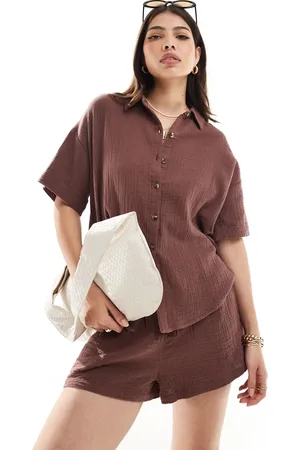 Iisla & Bird I loose fit beach shirt co-ord in brown