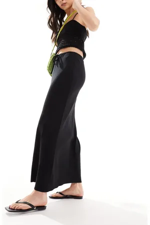 Stradivarius Linen look maxi slip skirt in