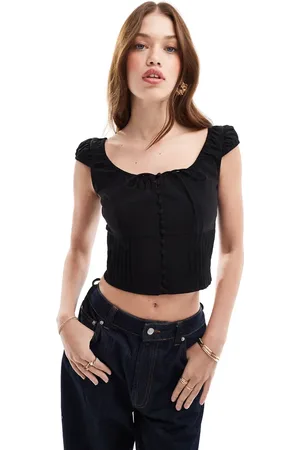 MANGO Puff sleeve tie front blouse in
