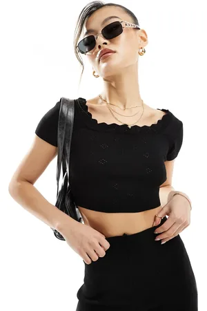 Fashionkilla Pointelle lace trim crop top co-ord in