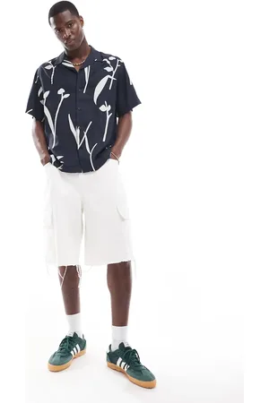 SELECTED Oversized revere collar shirt with leaf print in