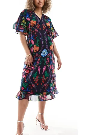 HOPE & IVY Midi smock dress in bright floral