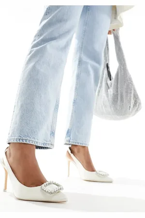 Public Desire Bridal Flora embellished buckle heeled slingback in cream satin