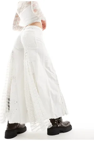 Free People Lace insert boho super wide flare leg trousers in ivory