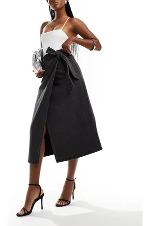 Style Cheat Denim wrap midi skirt in washed