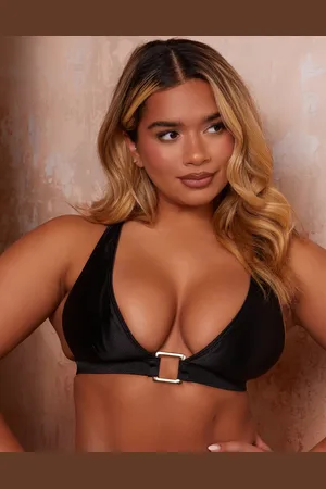 Wolf & Whistle X Natalie Gessey Fuller Bust gold trim detail bikini top in