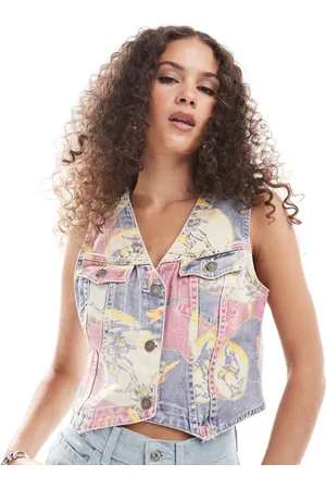Guess Co-ord denim waistcoat top with all over cowboy print