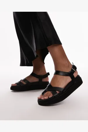 Topshop Jaya premium leather toe loop strappy sandals in