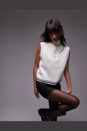 MANGO Sleeveless half zip striped jumper in
