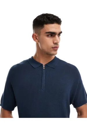 New Look 1/4 zip short sleeve knitted polo in