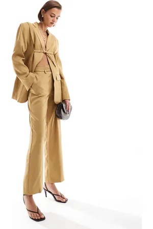 ASOS Tailored trouser with raw edge details and belt in tan