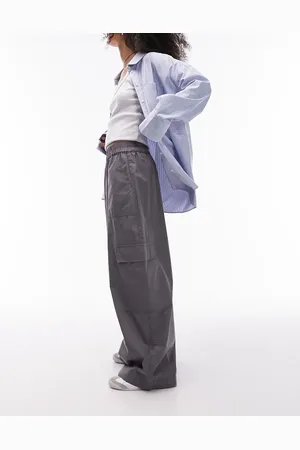 Topshop Pull on wide leg trouser with cargo pockets in charcoal