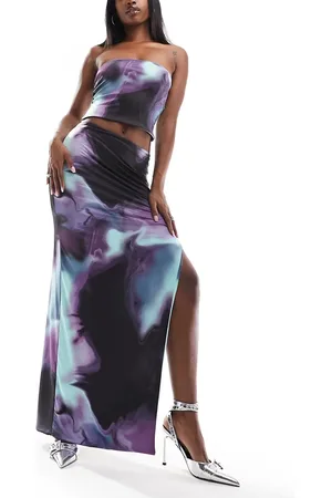 Missyempire Slinky maxi side split maxi skirt co-ord in purple marble print