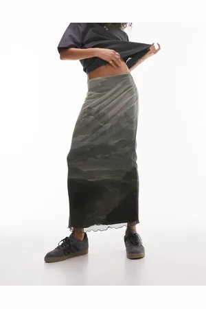 Topshop Scenic mesh midi skirt in mono print