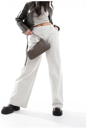 ONLY High waist wide fit trouser with pleat detail in stone