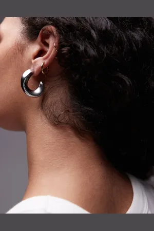 Topshop Paz waterproof stainless steel hoop earrings in tone