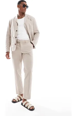 SELECTED Co-ord regular fit seersucker trousers in beige