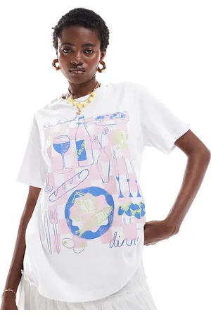 Reclaimed Oversized t-shirt with handrawn food and drink print in