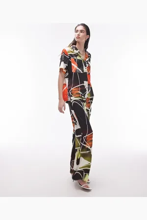 Topshop Co ord abstract artsy print satin trouser in