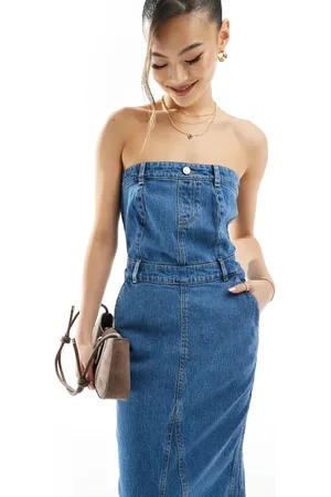 In The Style Denim bandeau midaxi dress in
